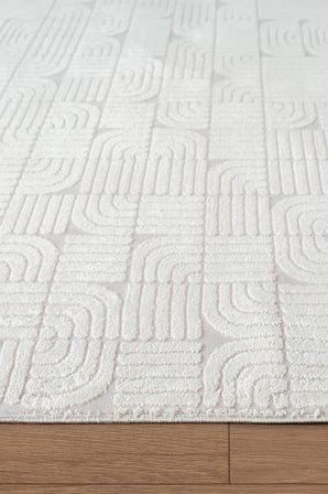  Best 113A Beyaz Modern Geometrik Desen Parlak Makinada Yıkanabilir Salon Halısı