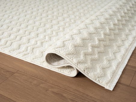Wool WL009A Beyaz Modern Desen Kabartmalı Doku Pamuk Tabanlı Kaymaz Halı