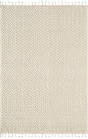 Wool WL009A Beyaz Modern Desen Kabartmalı Doku Pamuk Tabanlı Kaymaz Halı
