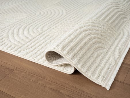 Wool WL010A Beyaz Modern Desen Kabartmalı Doku Pamuk Tabanlı Kaymaz Halı