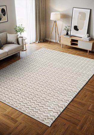 Wool WL011A Gri Beyaz Modern Desen Kabartmalı Doku Pamuk Tabanlı Kaymaz Halı