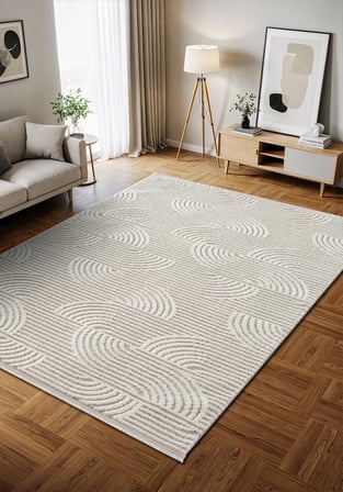 Wool WL012A Gri Beyaz Modern Desen Kabartmalı Doku Pamuk Tabanlı Kaymaz Salon Halı