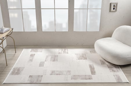 Truva Tv035k Krem Rengi Halı Bej Geometrik Detaylı Akrilik Yumuşak Modern Salon Halısı