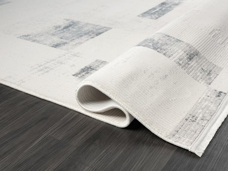 Truva Tv035m Krem Rengi Halı Lacivert Geometrik Detaylı Akrilik Yumuşak Modern Salon Halısı