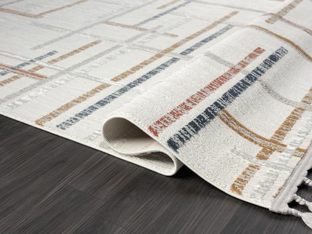 Sümer Sm011a Krem Rengi Halı Renkli Geometrik Desenli Dekoratif Modern Antialerjik Salon Halısı