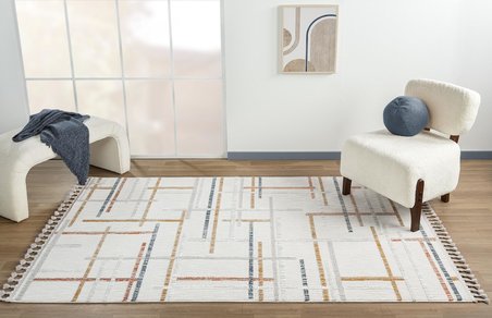 Sümer Sm011a Krem Rengi Halı Renkli Geometrik Desenli Dekoratif Modern Antialerjik Salon Halısı