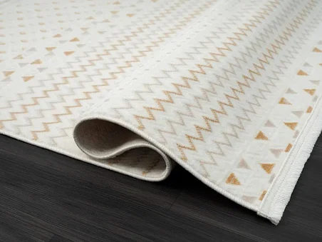 Lotus Plus 08582a Beyaz Halı Bej Kilim Desenli Modern Ince Akrilik Tozuaz Salon Halısı Yatak Odası