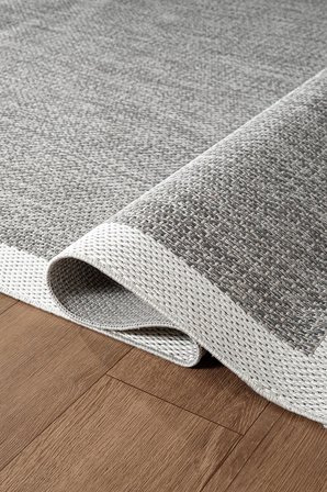 Zeen ZE002G Gri Kolay Temizlenebilir Makinede Yıkanabilir Bordürlü Sisal Mutfak Halısı Pamuk Taban