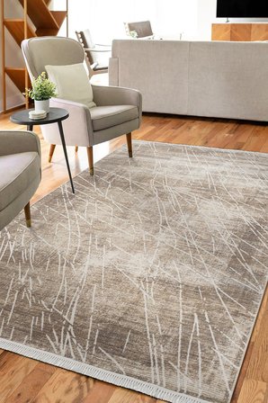Etro ET010A Bej Modern Desenli Parlak Ağır Yüksek Sıklıkta Salon Halısı İpek Serisi