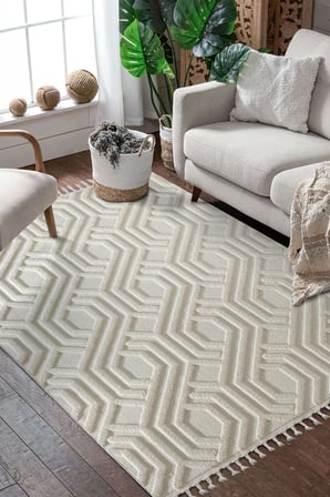 Loop LP024W Gri Halı Dekoratif Sisal Yumuşak Bukleli Tozsuz Salon Halısı Yatak Odası Iskandinav