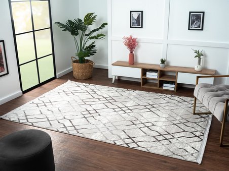 Tokyo 1704 Gri Halı Antrasit Detaylı Geometrik Desen Modern Akrilik Halı Kaymaz Taban Tozuaz