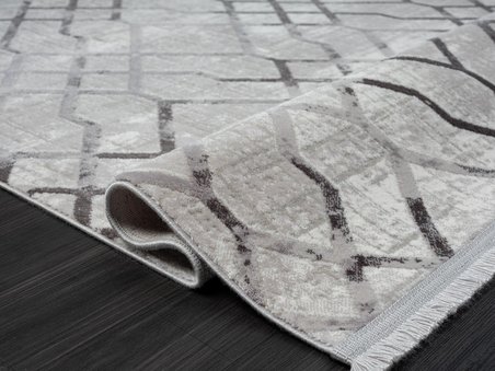 Tokyo 1704 Gri Halı Antrasit Detaylı Geometrik Desen Modern Akrilik Halı Kaymaz Taban Tozuaz