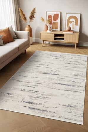 Icon IC001M Krem Modern Lacivert Desen Akrilik Pamuk Tabanlı Salon Koridor 4 Mevsim Halı
