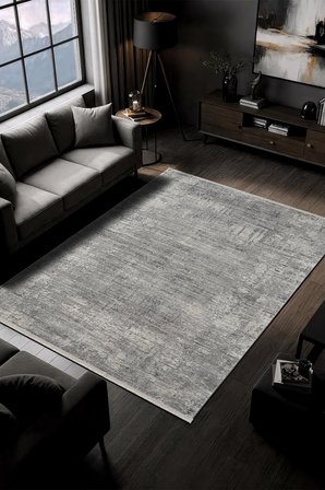 Fabay CT027A Gri Halı Modern Desenli Pamuk Taban Salon Halısı Yatak Odası Koridor