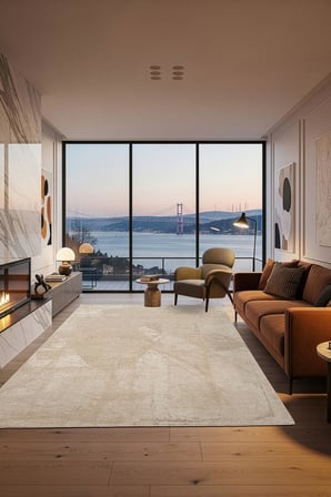 Viskona VK002B Bej Halı Viskon Doğal Iplik Bambu Halı Tozu Az Salon Halısı Yatak Odası