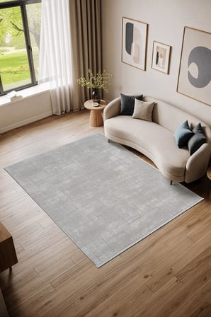 Arya A02357 Krem Gri Akrilik Halı Dekoratif Modern Desen Yumuşak Tozuaz Salon Halısı