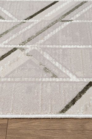 Mira A02868 Krem Yeşil Halı Akrilik Dekoratif Çizgili Modern Desen Yumuşak Tozuaz Salon Halısı