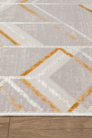 Mira A02909 Gri Halı Akrilik Dekoratif Çizgili Gold Detaylı Modern Desen Yumuşak Tozuaz Salon Halısı