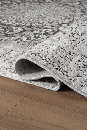 Look Black LB008G Siyah Gri Çerçeveli Klasik Desen Akrilik Yumuşak Tozuaz Salon Oturma Odası Halısı 