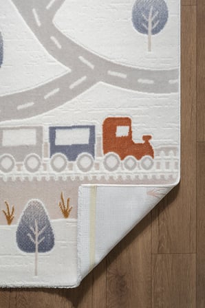 Icon Kids IC012R Krem Renk Akrilik Trafik Yolu Desenli Çocuk Odası Halısı