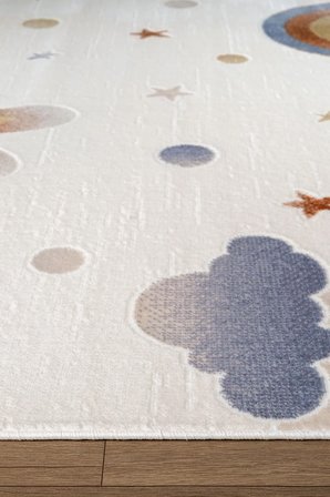 Icon Kids IC010R Krem Renk Akrilik Gökkuşağı Ay Bulut Desenli Çocuk Odası Halısı
