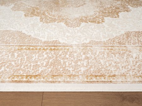 Look Classıc LK005B Çerçeveli Krem Bej Klasik Desen Akrilik Dokuma Taban Tozuaz Oturma Odası Halısı