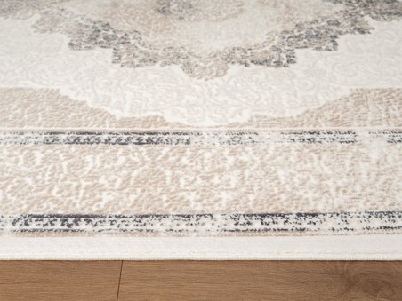 Look Classıc LK005M Çerçeveli Krem Gri Klasik Desen Akrilik Dokuma Taban Tozuaz Oturma Odası Halısı