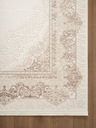 Look Classıc LK004G Çerçeveli Krem Klasik Desen Akrilik Dokuma Taban Tozuaz Oturma Odası Halısı