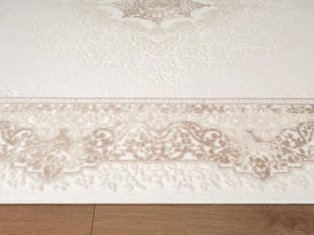 Look Classıc LK004G Çerçeveli Krem Klasik Desen Akrilik Dokuma Taban Tozuaz Oturma Odası Halısı