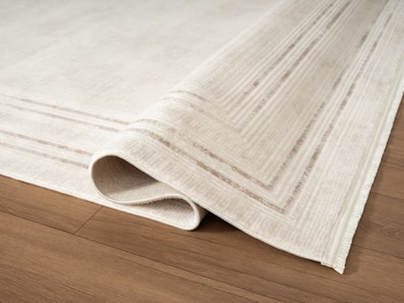 Look Classıc LK001W Çerçeveli Krem Gri Klasik Desen Akrilik Dokuma Taban Tozuaz Oturma Odası Halısı