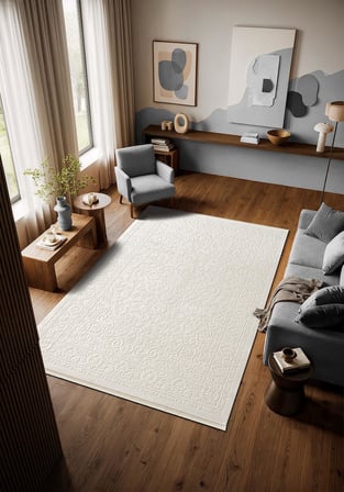İdol IO004W Beyaz Halı Klasik Desen Akrilik Yumuşak Dokulu Pamuk Taban Tozu Az Salon Oturma Odası
