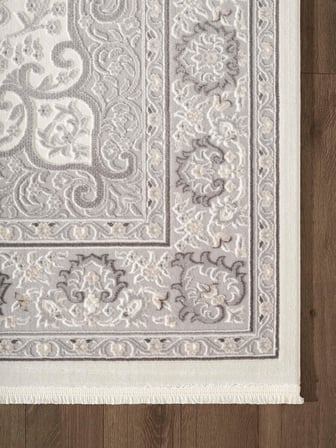 İdol IO004G Krem Gri Halı Klasik Desen Akrilik Yumuşak Dokulu Pamuk Taban Tozu Az Salon Oturma Odası