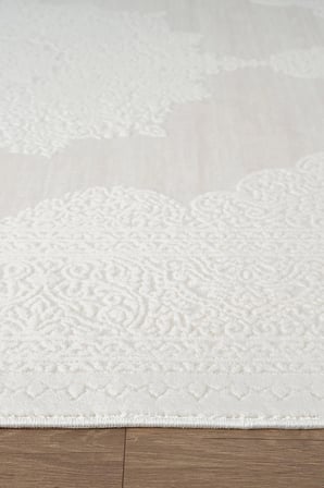 Leon LN011W Krem Halı Klasik Desen Pamuk Taban Akrilik Tozuaz Salon Yatak Odası Koridor Halısı