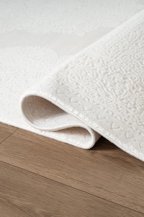 Leon LN011W Krem Halı Klasik Desen Pamuk Taban Akrilik Tozuaz Salon Yatak Odası Koridor Halısı