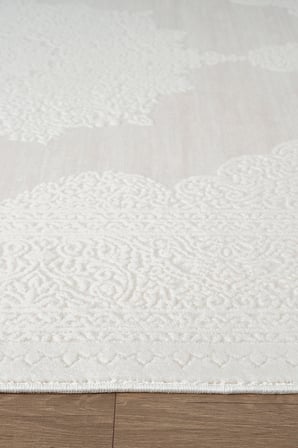 Leon LN011W Krem Halı Klasik Desen Pamuk Taban Akrilik Tozuaz Salon Yatak Odası Koridor Halısı