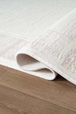 Leon LN008B Krem Halı Klasik Desen Pamuk Taban Akrilik Tozuaz Salon Yatak Odası Koridor Halısı