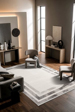 Leon LN007G Krem Gri Halı Klasik Desen Pamuk Taban Akrilik Tozuaz Salon Yatak Odası Koridor Halısı