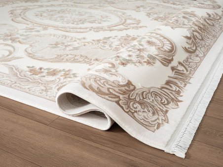 Fontana FT004B Krem Bej Akrilik Halı Klasik Desen Pamuk Taban Tozu Az Salon Oturma Odası Halısı