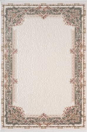 Fontana FT003Y Krem Yeşil Akrilik Halı Klasik Desen Pamuk Taban Tozu Az Salon Oturma Odası Halısı