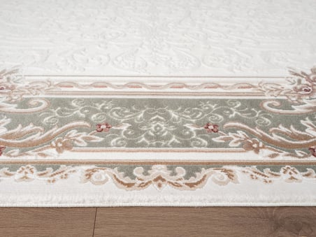 Fontana FT003Y Krem Yeşil Akrilik Halı Klasik Desen Pamuk Taban Tozu Az Salon Oturma Odası Halısı