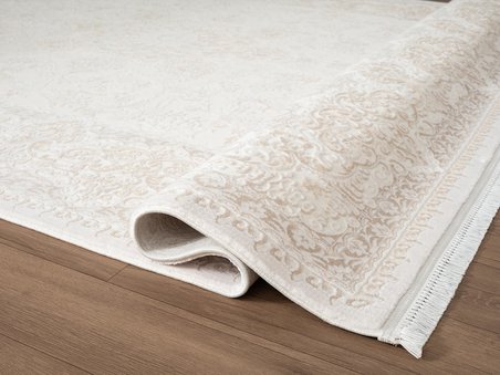 Fontana FT002W Krem Bej Akrilik Halı Klasik Desen Pamuk Taban Tozu Az Salon Oturma Odası Halısı