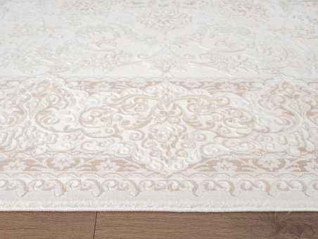 Fontana FT002W Krem Bej Akrilik Halı Klasik Desen Pamuk Taban Tozu Az Salon Oturma Odası Halısı