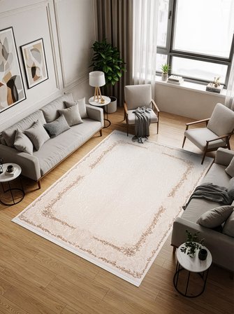 Fontana FT001W Krem Bej Akrilik Halı Klasik Desen Pamuk Taban Tozu Az Salon Oturma Odası Halısı