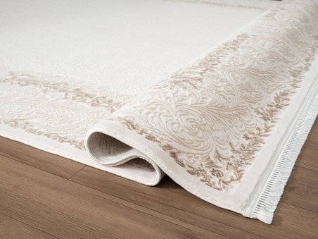 Fontana FT001W Krem Bej Akrilik Halı Klasik Desen Pamuk Taban Tozu Az Salon Oturma Odası Halısı