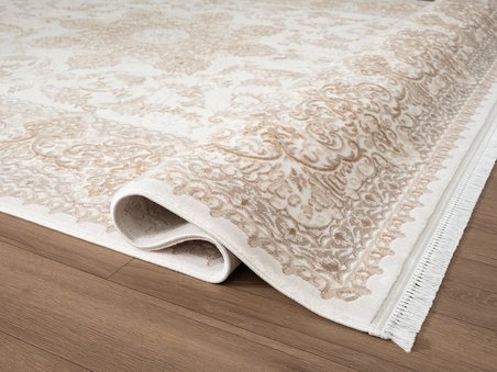 Fontana FT002B Krem Bej Akrilik Halı Klasik Desen Pamuk Taban Tozu Az Salon Oturma Odası Halısı