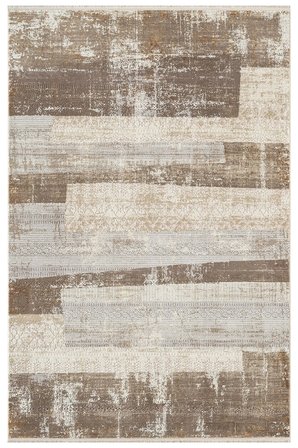 Matris MI006R Krem Kahve Halı Modern Pamuk Taban Akrilik Tozuaz Salon Yatak Odası Koridor Halısı