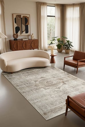 Matris MI005R Krem Kahve Halı Modern Pamuk Taban Akrilik Tozuaz Salon Yatak Odası Koridor Halısı