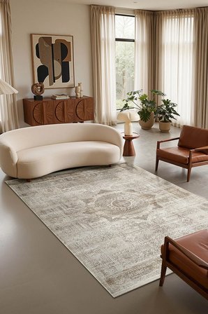 Matris MI005R Krem Kahve Halı Modern Pamuk Taban Akrilik Tozuaz Salon Yatak Odası Koridor Halısı