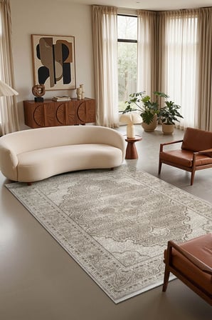 Matris MI004R Krem Kahve Halı Modern Pamuk Taban Akrilik Tozuaz Salon Yatak Odası Koridor Halısı