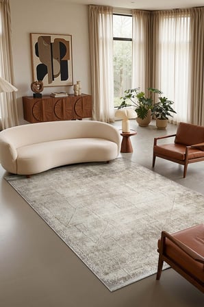 Matris MI002B Bej Halı Modern Pamuk Taban Akrilik Tozuaz Salon Yatak Odası Koridor Halısı